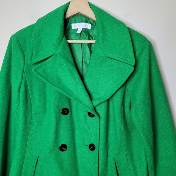 New York & Company Wool Blend Coat XL Green Double Breasted Winter Peacoat - Picture 4 of 7